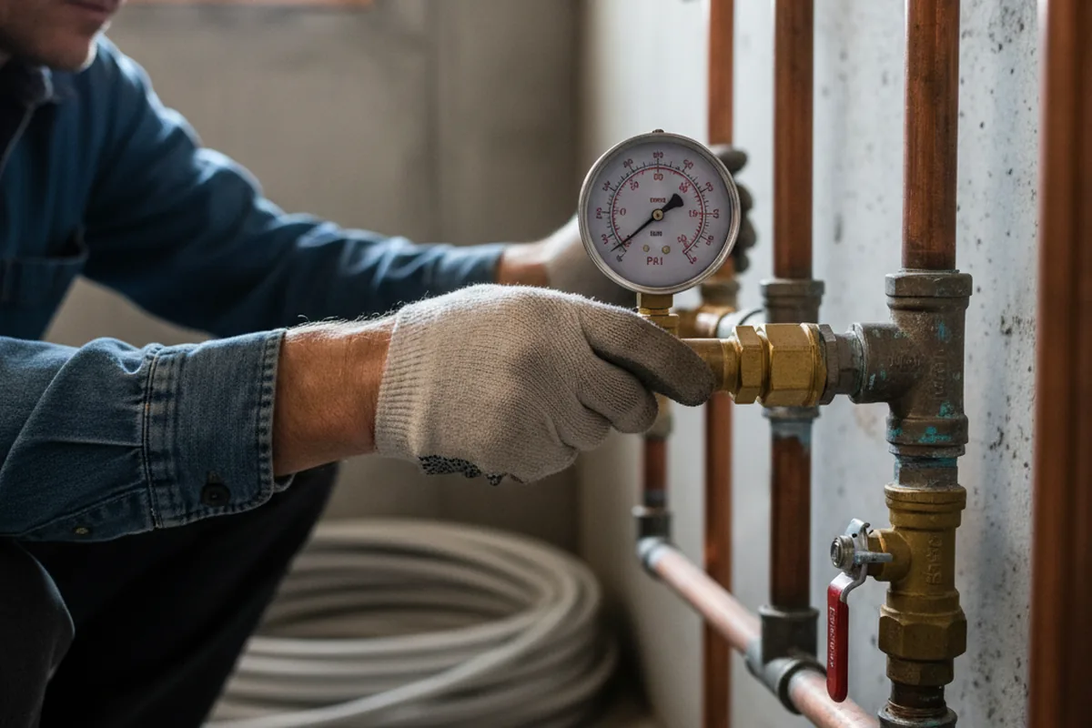 Pressure testing a repaired line during Water Line Repair in Northampton